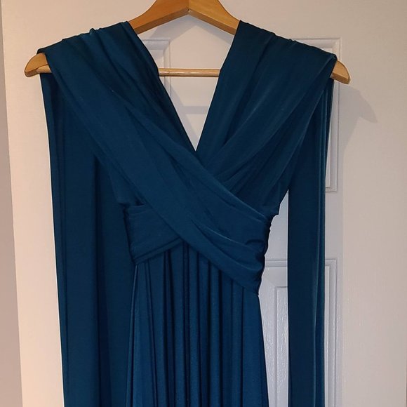 Dark Teal Multi Way Wrap Dress Size Small - Picture 2 of 9